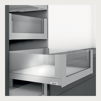 Blum LEGRABOX free 450MM Inner Drawer C Height 177MM in Silk White 40KG with HIGH GLASS DESIGN ELEMENT to suit 600MM Wide Drawer with TIP-ON BLUMOTION. For drawer weight of 0-20kg
