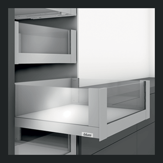 Blum LEGRABOX free 450MM Inner Drawer C Height 177MM with HIGH GLASS DESIGN ELEMENT to suit 450MM Wide Drawer with Integrated BLUMOTION in Carbon Black Matte 70KG