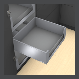 Blum LEGRABOX pure 350MM Inner Drawer C Height 177MM in Orion Grey 40KG with LOW GLASS DESIGN ELEMENT to suit 1200MM Wide Drawer with TIP-ON BLUMOTION. For drawer weight 0-20kg