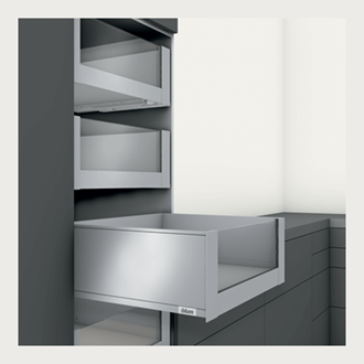 Blum LEGRABOX pure 350MM Inner Drawer C Height 177MM in Silk White 40KG with HIGH GLASS DESIGN ELEMENT to suit 450MM Wide Drawer with TIP-ON BLUMOTION. For drawer weight 15-40kg