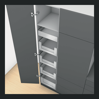 Blum LEGRABOX free SPACE TOWER M and C Height drawers 450MM Integrated BLUMOTION in Carbon Black Matte 70KG