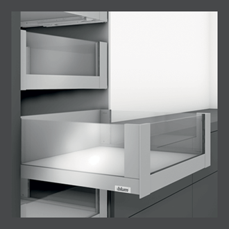 Blum LEGRABOX free 450MM Inner Drawer C Height 177MM in Orion Grey 40KG with HIGH GLASS DESIGN ELEMENT to suit 1200MM Wide Drawer with TIP-ON BLUMOTION. For drawer weight of 0-20kg
